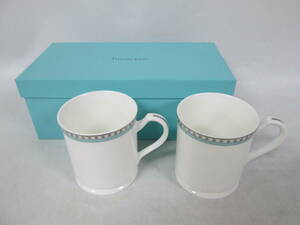 【1207n Y7583】Tiffany &Co. ティファニー ペアマグカップ プラチナブルーバンド マグ 2客