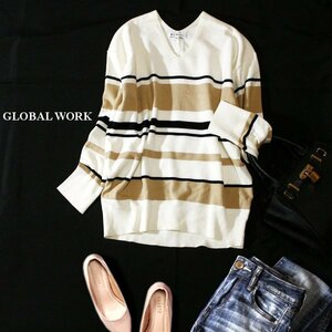 ☆☆ 美品 GLOBAL WORK グローバルワーク ☆☆ ゆったり可愛い コットン ストレッチニット プルオーバー M 春 合服 23B12