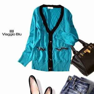 ☆☆ 美品 Viaggio Blu ビアッジョブルー ☆☆ 綺麗め バイカラー ウール混紡 ニット カーディガン 2号 M 春 秋 冬 合服 23C12