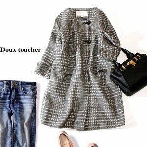 ☆☆ 美品 Doux toucher ketty ドゥ トゥシェ ケティ ☆☆ ゆったり綺麗め 千鳥柄 ノーカラーコート 2号 M 秋 冬 23B12