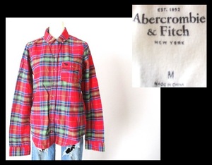 【029-124】Abercrombie&Fitchアバクロンビー&フィッチ★赤系チェック長袖シャツ/Mサイズ