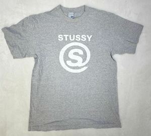 STUSSY　ステューシー　00s　USA製　アメリカ製　クルーネック　半袖　Tシャツ　プリントロゴ　グレー　メンズ　Mサイズ　