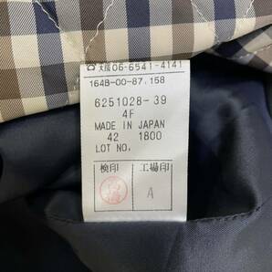 90s Aquascutum アクアスキュータム 定番チェック ライナー付 ステンカラーコート ネイビー メンズ Lサイズ相当 日本製の画像7