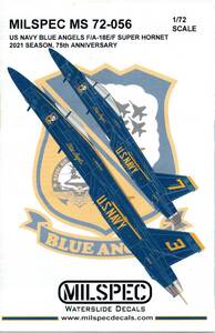 1/72 MILSPEC　ミルスペック デカール　 72-056　US NAVY BLUE ANGELS SUPER HORNET F/A-18E/F 2021 SEASON