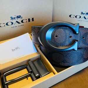 COACHコーチ新品正規品リバーシブルレザーベルト回転バックル2個