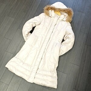 3★【商品ランク:B】オフオン OFUON ファーフード付き ロング丈 ダウンコート size40 レディース アウター 婦人服 ベージュ系