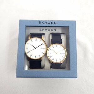 SKAGEN スカーゲン ペアウォッチ クォーツ ラウンド 革ベルト 箱付き 腕時計 メンズ レディース