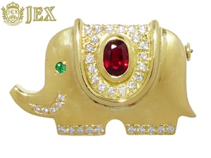 Ruby K18 Ruby Diamond Emerald Broch № 47665-B