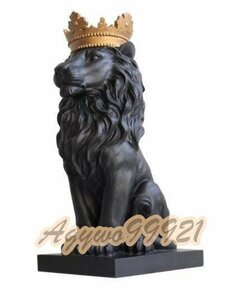 百獣の王ライオン置物キング王冠装飾 ホームデコレーション獅子アクセサリー彫刻家具樹脂動物アニマルヘッド高級新品DJ803