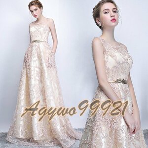 新品　　カラードレス　ロングドレス　シャンパン色　ベルト付き　二次会　お色直し　パーティ　　ステージ　 Evening dress DYL002