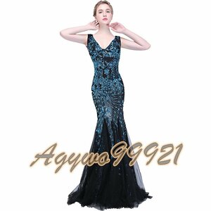 新品　カラードレス　ロングドレス　セクシー　ブルー色　マーメイドライン　二次会　お色直し　パーティ　ステージ　 Evening dress YLH18