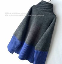 Jill.C［新品］伸縮◎上質感 ハイセンス GRAY×BLUE*サイドスリット入*ドロップショルダー*タートルネック*プルオーバー*ニット3732_画像9