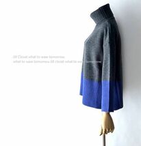 Jill.C［新品］伸縮◎上質感 ハイセンス GRAY×BLUE*サイドスリット入*ドロップショルダー*タートルネック*プルオーバー*ニット3732_画像4