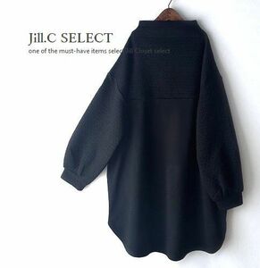 Jill.C*［新品］ 送料185円 伸縮◎【ブラック×ブラック】異素材切替 ボトルネックdesign*ヘムライン*プルオーバー*チュニックワンピ3700