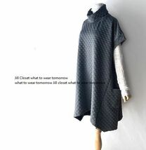 Jill.C*［新品］ 送料185円 伸縮◎上質感 重ね着レイヤード*ジャガード織*裾ヘムライン*プルオーバー*チュニック*ワンピース3704.GRAY._画像4