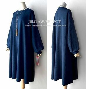 Jill.C［新品］ 送料185円 伸縮◎美ジャガード織*たっぷりの生地をつかった♪ふんわりフレアシルエット*プルオーバー*ワンピース3718NV