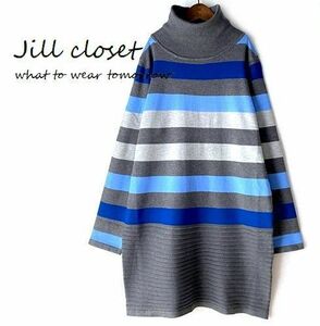 Jill.C［新品］ 送料185円 伸縮◎ジャガード×ＲＡＮＤＯＭボーダーpt*プルオーバー*チュニック*ワンピース3733.BLUE/MIX