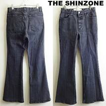 即決★ 送料無★ THE SHINZONE　センターピンタックストレッチフレアデニムパンツ　W70cm　ブラック　レディース　シンゾーン　G767_画像1