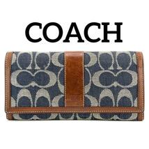 coach 長財布 コーチ キャンバス レザー デニム ブラウン_画像1