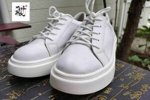 白い革面　厚底　板靴　スケートボード靴　小白靴
