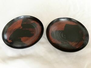 即決　貴重品　角偉三郎　お皿　平皿　丸盆 ペア　セット　漆器　漆　角偉三郎作　木製漆器 作家作品　作家　工芸