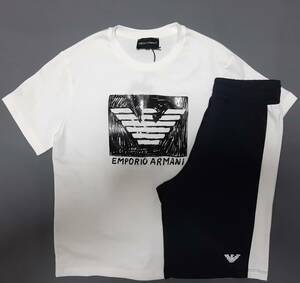 [新品] 16A(16歳) EMPORIO ARMANI / JUNIOR　Tシャツ＆ハーフパンツの【セットアップ】◆2023年春夏モデル　男の子用 175cm　◆色：白