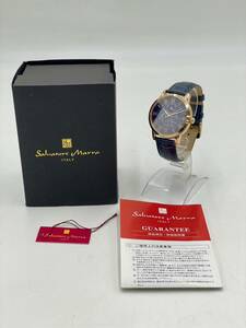稼働品 SALVATORE MARRA サルバトーレマーラ SM-21106-2 クオーツ 腕時計 ムーンフェイズ 革ベルト ネイビー