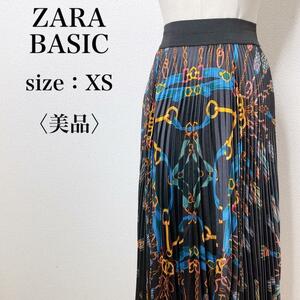 【美品】ZARA BASIC ザラベーシック 完売 入手困難 アシメデザインスカーフ柄プリーツスカート ウエストゴム アシンメトリー 7-39