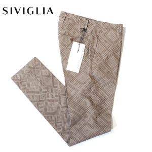 【70%OFF・新品・28】 SIVIGLIA WHITE(シヴィリア)コットンストレッチツイル プリントテーパードチノパンツ グレー×ブラウン B2A7-1468