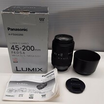 Panasonic パナソニック LUMIX G VARIO 1:4-5.6/45-200 φ52 MEGA O.I.S. カメラレンズ レンズフード H-FS045200 箱説明書付き　zejみ_画像1