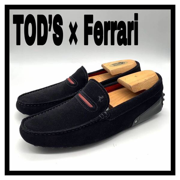 TOD’S × Ferrari (トッズ × フェラーリ) コラボ ドライビングシューズ ローファー スリッポン スエード ブラック 黒 UK6 25cm 革靴