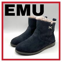 レディース EMU Australia (エミュー オーストラリア) ボアブーツ ムートンブーツ サイドジップ スエード ネイビー 紺色 US7 24cm シューズ_画像1