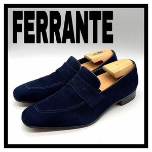 FERRANTE (フェランテ) ドレスシューズ コインローファー スリッポン スエード ブルー ネイビー UK7.5 26.5cm 革靴 ビジネス イタリア製