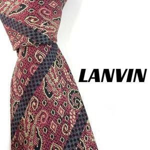 【2854】良品！LANVIN ランバン　ネクタイ　レッド系　ペイズリー.