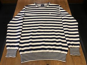 日本製 定価2.6万 PEARLY GATES パーリーゲイツ ボーダー ウール 長袖 ニット 5 XL セーター ゴルフウェア メンズ 古着 柄 紺 刺繍 上質