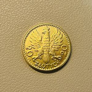 ポーランド　古銭　1925年　20ズウォティ　国章　鷲　クラウン　硬貨　コイン　小型　金貨　重さ5.6g