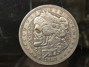 モルガン 硬貨 コイン 1ドル銀貨 レプリカ エングレービング 1887年 スカル 彫刻 彫金 インディアン ウエスタン マーカー お守り