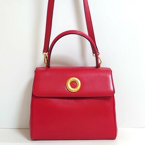 美品 希少 CELINE ヴィンテージ セリーヌ 2WAY ショルダーバッグ サークルロゴ GOLD金具 本革レザー ハンドバッグ レディース 斜め掛 M14