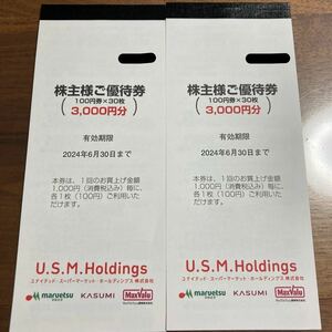 USMH マルエツ カスミ マックスバリュ関東 株主優待券 6000円分 送料無料