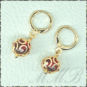 [EARRING] 18K Gold Plated Red Dangling Ball ルビーレッド クリスタルボール ダングル ゴールド ドロップ ピアス