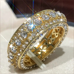 [RING] 14K Gold Plated Eternal CZ ラグジュアリー 3面 5列 キュービックジルコニア KC ゴールド カラー エターナル リング 19号