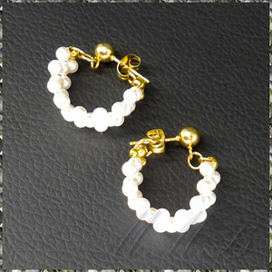 [EARRING] 18K Gold Plated Round Circle Simulated Pearl エレガント メニー ミニ パール & ゴールド ボール スタッド リング ピアス