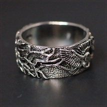 [RING] 925 Silver Plated Vintage Owl 森の木々 & 飛んでいる フクロウ 彫刻 デザイン ヴィンテージ シルバー 10mm ワイド リング 16号_画像6