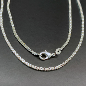 [NECKLACE] 925 Silver Plated Box Chain slim square box Venetian chain silver necklace 2x600mm (7g)[ free shipping ]