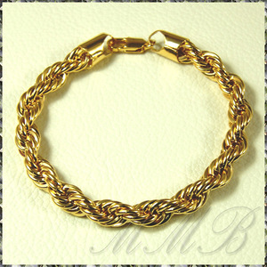 [BRACELET] 18K Gold Filled Twist Rope ツイスト スクリュー ロープ ゴールド チェーン ブレスレット φ7.7x205mm (31g) 【送料無料】