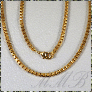 [NECKLACE] 18K Gold Filled メッシュカット デザイン ボックス ベネチアンチェーン ゴールド ネックレス 3x500mm (19g) 【送料無料】