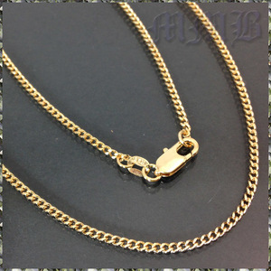 [NECKLACE] 18K Gold Filled Flat Curb Chain イエロー ゴールド スリム 喜平 チェーン ネックレス 1.7x700mm (5g)