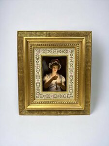 Art hand Auction B54 KPM Berlin Ceramic painting Goodnight Lady Framed Antique Authentic, Artwork, Painting, Portraits