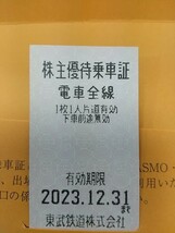 期限間近 東武鉄道 株主優待 乗車券 株主優待乗車証　電車全線 1枚～複数枚可能です。12/31期限　12月31日期限　送料ミニレター63円　_画像2