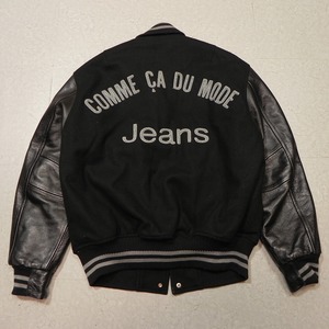 コムサ デ モード ジーンズ COMME CA DU MODE JEANS 袖革スタジャン 牛革 ウール ジャケット ブルゾン ブラック 黒系 古着 ★h